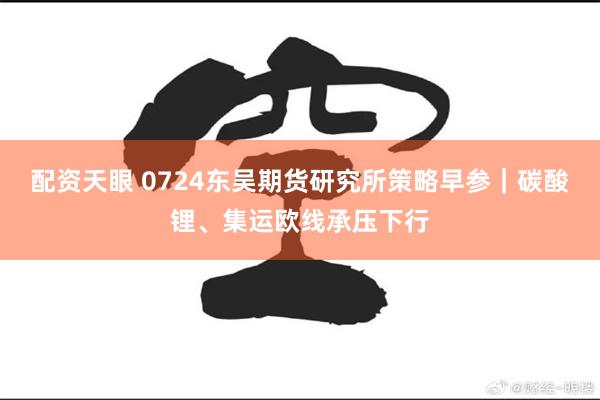 配资天眼 0724东吴期货研究所策略早参｜碳酸锂、集运欧线承压下行